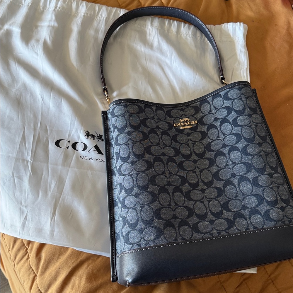 Coach Midnight Blue and Black Signature Tote